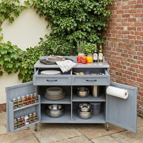 39.4" Outdoor Grill Cart with Stainless Top & Storage Cabinet - Image 3
