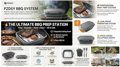Collapsible BBQ Prep Tub with Lid & Cutting Board, 8L Meat Marinating Basin - Image 6