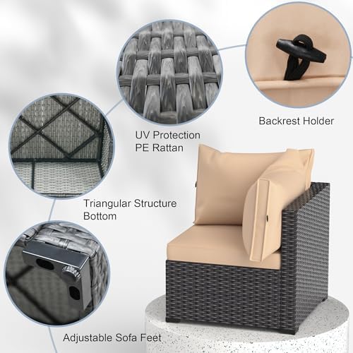 Patio Furniture Set with Fire Pit Table, 8PCS Outdoor Conversation Sets Waterproof Rattan Sectional Sofa with 4” Thickened Cushion Modular Wicker Patio Furniture Set with Glass Top Table (Coffee) - Image 2