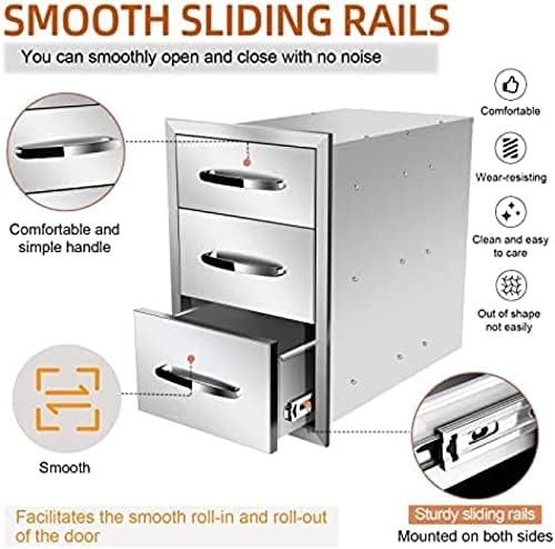 Stainless Steel Outdoor Kitchen BBQ Island Drawers - Flush Mount Triple Access, 14Wx21Dx21H - Image 5