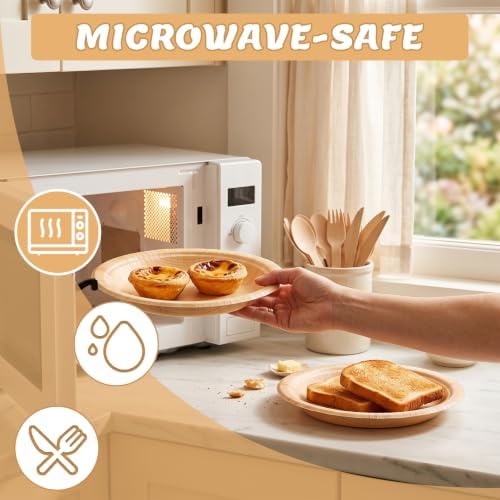 30 Pcs Deep Paper Plates 8.5 inch, Double Thick & Extra Sturdy Wood Grain Paper Plates, Microwave Safe, Soak Proof Disposable Plates for Woodland Baby Shower, Camp Party, Birthday Party - Image 4