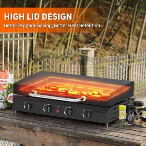 SKOK 4 Burner Gas Griddle with Hood- 30 Inch Outdoor Propane Griddle-60000 BTU Propane Fuelled, Portable Flat Top Gas Grill Camping Griddle with Lid for Kitchen, Outdoor BBQ, Camping - Image 2