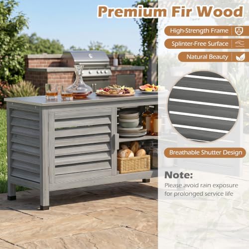 Tangkula Wood Outdoor Storage Cabinet with Stainless Steel Countertop - Image 5