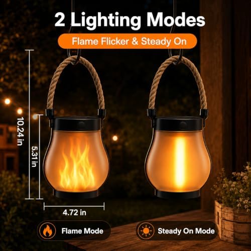 Solar Lanterns Outdoor Waterproof 4-Pack, 2nd Gen Flickering Flame Effect - Image 3