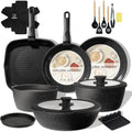 BECIGAR 24pcs Ceramic Pots and Pans Set, Nonstick Detachable Handle Cookware, Induction Kitchen Cooking Set with Removable Handle,include Frying Pans & Saucepans Oven Safe (Black) by BecigarCookware