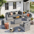 Outdoor Patio Furniture Set with Fire Pit 8 Pcs Wicker Sectional Sofa Grey by UDPATIO