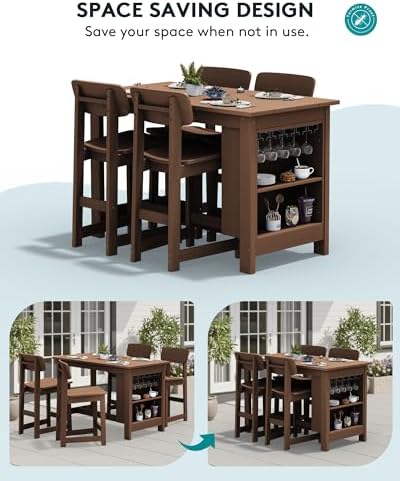SERWALL 8-Piece Outdoor HDPE Counter-Height Bar Dining Set for 6, Brown - Image 6