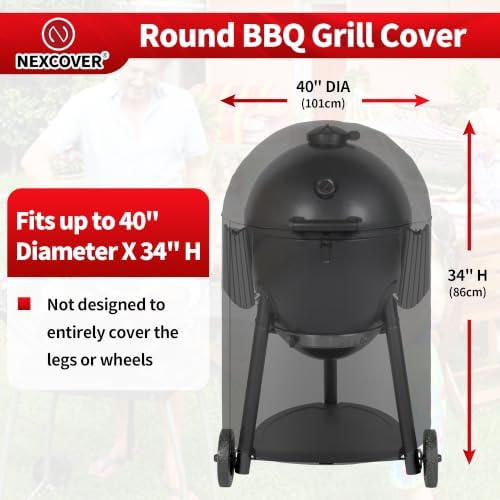 NEXCOVER Round Grill Cover - 40” Dia by 34”H BBQ Cover, Dome Smoker Cover, Waterproof &UV Resistant Barbeque Grill Cover for Outdoor Grill, Compatible for Char-Griller Akorn Kamado Grills - Image 2
