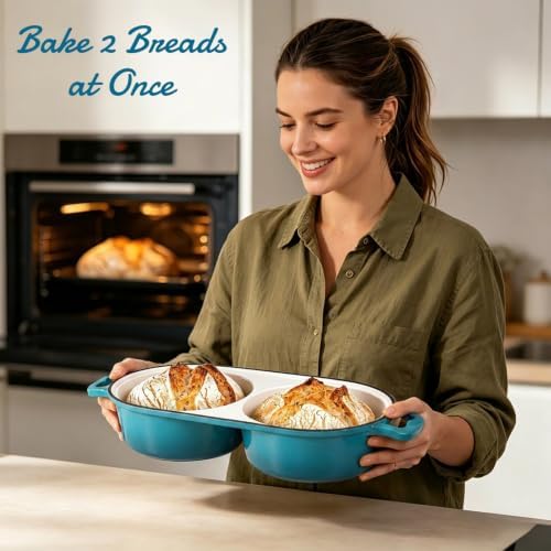 Enameled Cast Iron Double Round Bread Loaf Pot with Lid – Emerald - Image 7