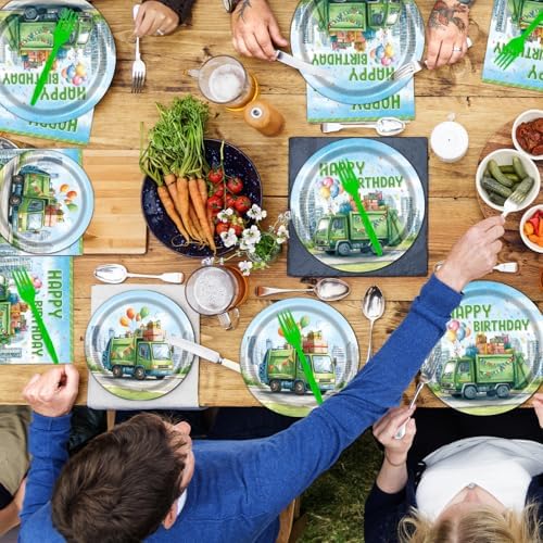 Trash Truck Birthday Party Decorations, 96PCS Garbage Truck Birthday Paper Plates and Napkins Tableware Decoration Cartoon Garbage Truck Forks Decor Baby Shower Supplies, Serve 24 - Image 6
