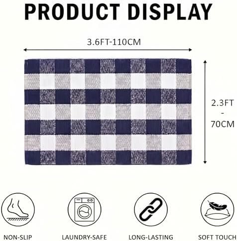 MUBIN Cotton Buffalo Plaid Rug, 27.5x43 Navy Blue White Outdoor Rug Front Door Decorative Mat, Washable Doormat Foldable Area Rug Layered Door Mats Rug for Front Porch, Entryway, Patio - Image 2