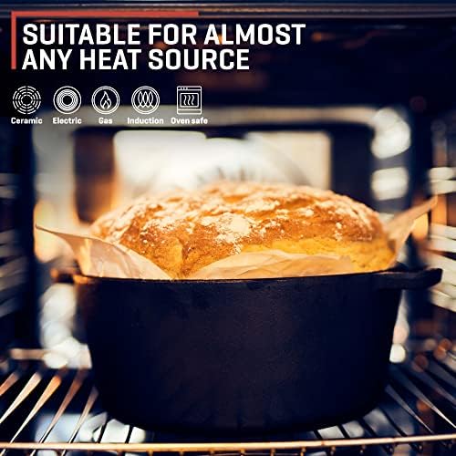 Uno Casa 2-in-1 Cast Iron Dutch Oven Large - 5 Quart Dutch Oven Pot with Lid, Pre-Seasoned Cooking Dish for Bread Baking and Stews - Heavy Duty Cast Iron Pot with Detachable Frying Pan Lid for Versatile Cooking - Image 5