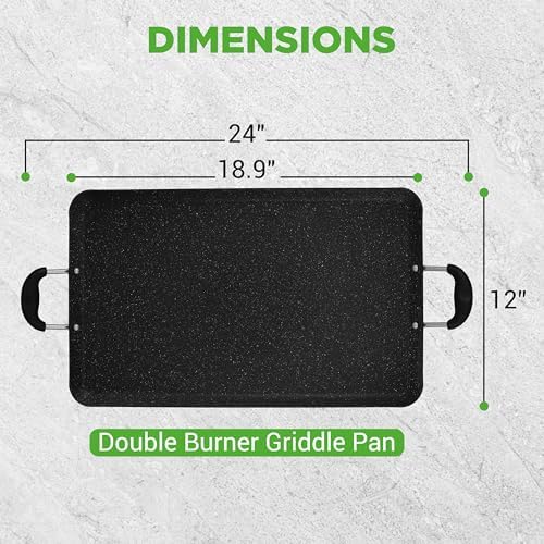 Nutrichef Double Burner Griddle, Non-Stick Stove Top Griddle for Gas Stove, Dishwasher Safe, Heatproof Bakelite Handles, Even Heat Distribution, PFOA & PFOS Free, 20” x 12” x 0.8” Inch (Black) - Image 6