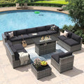 Aoxun 12 Piece Patio Furniture Set with 44" Fire Pit Table Wicker Rattan by Aoxun