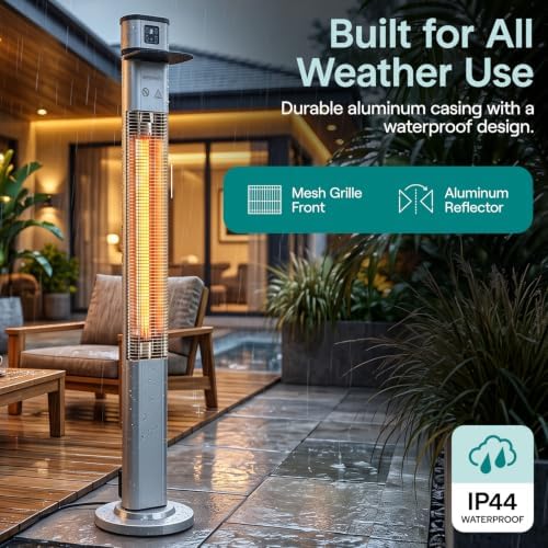 SereneLife Infrared Patio Heater, 1500W Electric Standing with Remote Control, IP44 Approved, Odorless, Three Power Settings, Indoor/Outdoor for Restaurant, Backyard, Garage, Decks - Image 3