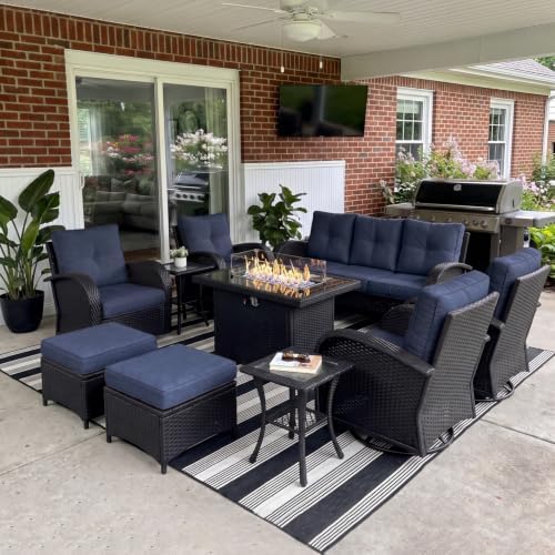 LayinSun 10 Pieces Outdoor Patio Furniture Set with Fire Pit Table by LayinSun
