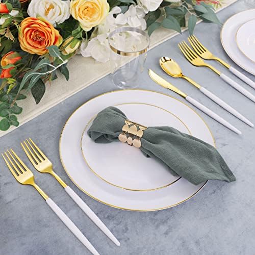 LIYH 180 Pcs White and Gold Plastic Plates Disposable - Dinnerware Set, Gold Plastic Silverware, Disposable Heavyduty Plates for Parties, Birthdays, Wedding 30Guests - Image 5