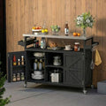 Outdoor Kitchen Island, Rolling Bar Cart & Storage Cabinet, Farmhouse Solid Wood Outdoor Grill Table with Stainless Steel Top, Spice Rack, Towel Rack for Kitchen & Barbecue, Black by Andehomy