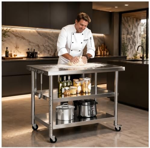 Stainless steel kitchen prep and work table with Wheels 48x32in,Multi-Size by Unknown