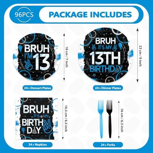 96 Pcs Bruh 13th Birthday Party Supplies for Boys Girls Official Serves 24 - Image 2
