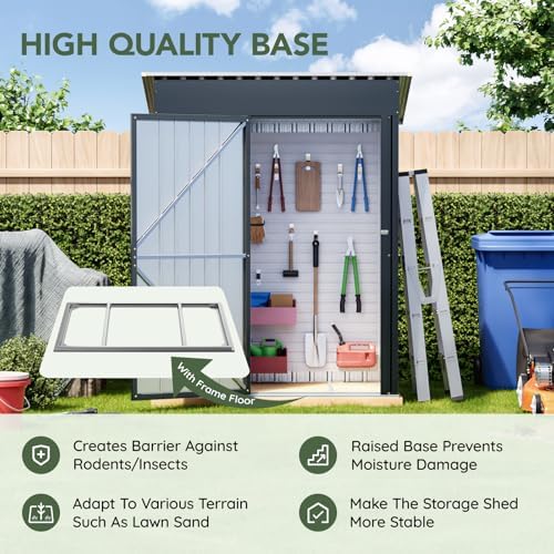 3 x 5 FT Outdoor Storage Shed with Floor Frame - Image 3