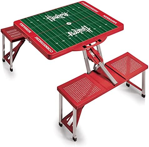 PICNIC TIME NCAA Nebraska Cornhuskers Football Field Folding Picnic Table - Camping Table - Outdoor Table with Umbrella Hole, (Red) by PicnicTimeFamilyofBrands