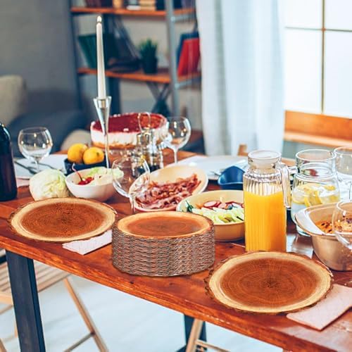 120 Pcs Rustic Wood Grain Dessert Paper Plate 9"Natural Farmhouse Wood Slice Paper Dessert Plates Camping Wood Grain Slice Service Trays for Camping Hunting Lumberjack Birthday Party Supplies - Image 6