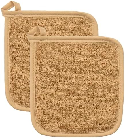 RITZ Terry Potholder & Hot Pad: Unparalleled Heat Resistant, Durable 100% Cotton – Ergonomically Designed for Optimal Grip – Easy-Care Machine Washable – 2-Pack, Straw by RITZ