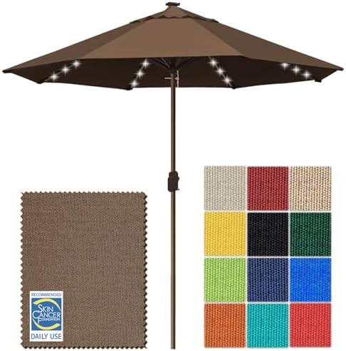 EliteShade USA 10-Year-Non-Fading 10ft Market Patio Umbrella, Commercial Grade Table Sun Umbrella with 80 Solar LED Lights, Crank Open, Windproof & UPF 50+ UV Protection for Garden, Deck, Pool, Backyard, No Tilt, Chestnut by EliteShade