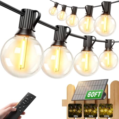 OHLUX 60FT Solar Globe String Lights Outdoor, Shatterproof Solar Patio Lights with Remote, 27 Dimmable LED Filament G40 Bulbs, 2200K Soft Warm White Edison Hanging Light for Outside Backyard Deck by OHLUX-YourIndoorOutdoorSpaceLightingPartner