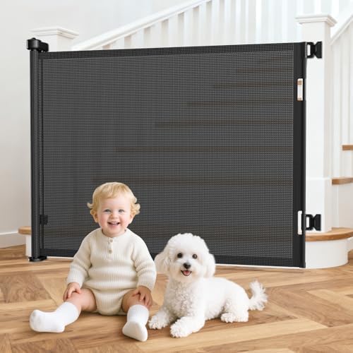 EZIGO 55 Inch Retractable Baby Gates, 41 Inch Extra Tall Retractable Gate by EZIGO