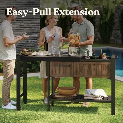 Keter Extendable Outdoor Bar Cart with Hidden Cooler, Storage Drawers & Prep Surface – Mobile Patio Serving Station with Drainage Kit & Hidden Wheels for Backyard, Garden & Poolside Entertaining - Image 6