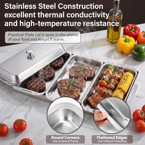 BBQ Vegetable Grill Basket Set, 4 Piece Stainless Steel Grill Pan Set with Universal Handle & lid, Dishwasher Safe, for Outdoor Cooking, Camping, Picnic, For Grilling Fish Veggies & Meats - Image 4