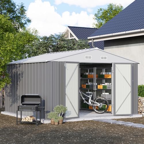 Patiowell 10x10 FT Metal Storage Shed, Grey by Patiowell