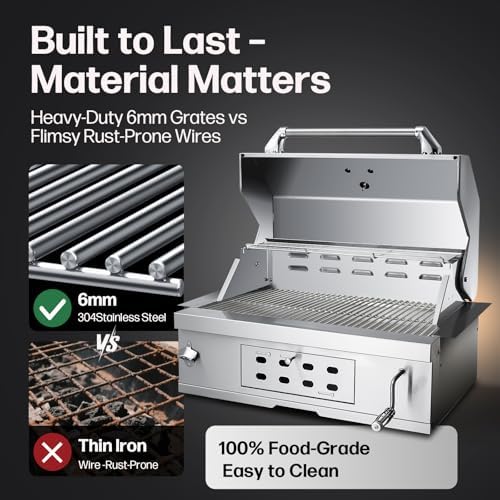 28Inch Built in Charcoal BBQ Grill for Outdoor Kitchen,Large Barbecue Grill - Image 3