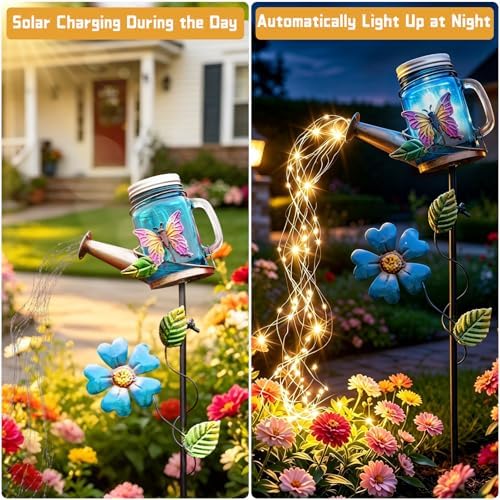 SRNPMIU Solar Watering Can Light, Butterfly Outdoor Decor Lights - Image 2