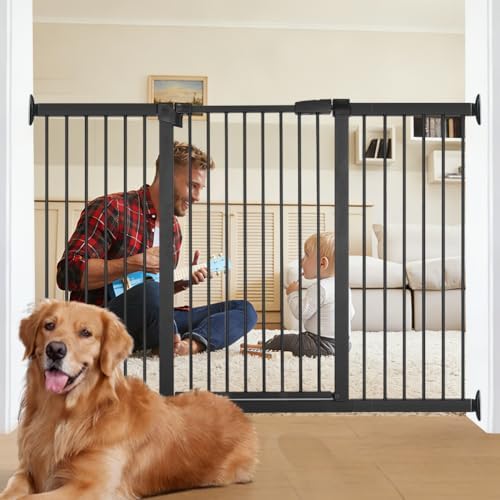 60.2"-65.7" Extra Wide Baby Gate for Doorways Hallways, 30 in Tall Dog Gates with Door No Drill, Auto Close Child Safety Gate for Pet Kid Doggie Cat Proof, Large Long Dog Barrier Indoor House, Black by Unknown