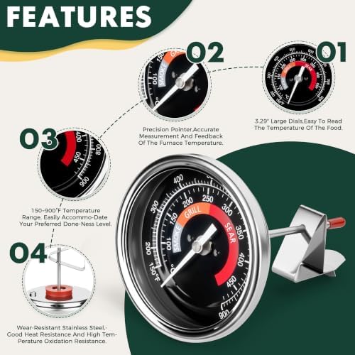 BBQ Grill Temperature Gauge Waterproof Large Face for for Big Green Egg,3.3" Grill Temperature Gauge for Big Green Egg Accessories 150-900°F Cooking Thermometer (3.3" for BGE) - Image 4