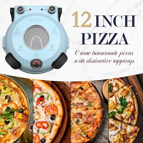 Baker's Friend Electric Pizza Oven Indoor Countertop, 12 Inch Maker Machine for Home, Cooker & Grill, Premium Glazed Ceramic Stone Oven, Pale Blue - Image 6