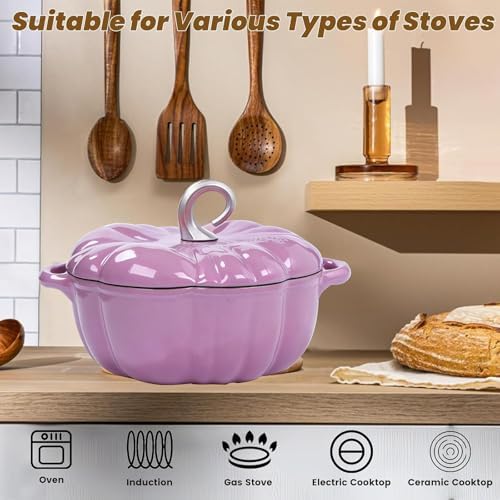 Pumpkin Enamel Cast Iron Dutch Oven 4 QT Cocotte Pot with Lid Dual Handles - Image 5
