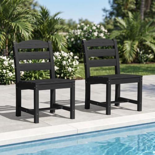 KINGYES Outdoor Armless Dining Chairs Set of 2,HDPE Patio Chairs,Black by KINGYES