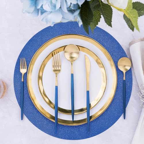 30 PCS Blue Paper Round Placemats Glitter Disposable Placemats Paper Charger Tablemats for Blue Birthday July 4th Wedding Bachelorette Beach Party Dinner Table Decor (13x13inch) - Image 6