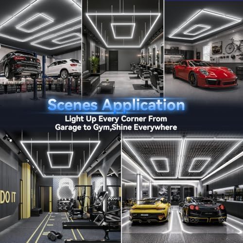 LZHOME LED Garage Lights: Super Bright Suspendable or Surface-Mounted Square Garage Lights, 5000K Natural White LED Lighting Hexagon Shop Light for Warehouse Gym Barber's Shop - Image 5