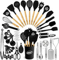 Kaluns 50 PCS Silicone Kitchen Utensils Set Complete Kitchen Set - 800°F Heat Resistant Non-Stick Premium Silicone Cooking Utensils W Wooden Handles - Can Opener, Masher, Turner, Silicone Spatula Set by Kaluns%C2%AE