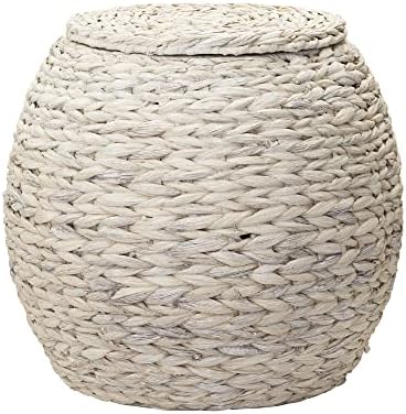 Household Essentials Handwoven Water Hyacinth Barrel Wicker Storage Basket Side Table, Cream Finish by HouseholdEssentials