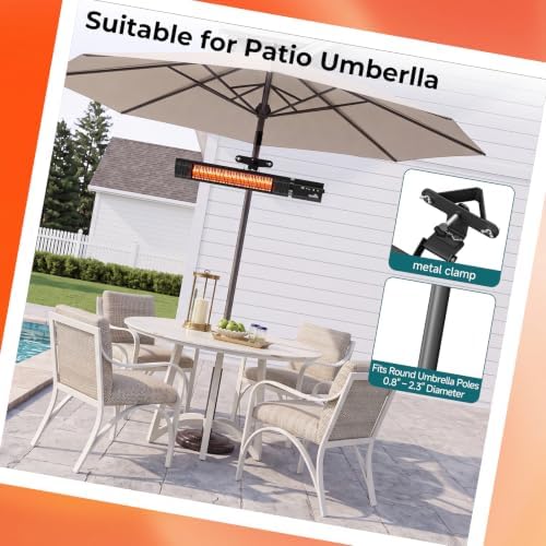 Electric Outdoor Heater for Patio Umbrella Wifi Control Wall-Mounted Hanging Patio 1500W Infrared 9 Heat Levels, 24H Timers, Carbon Fiber Tube Heating Wall Heater for Gazebo, Balcony - Image 5