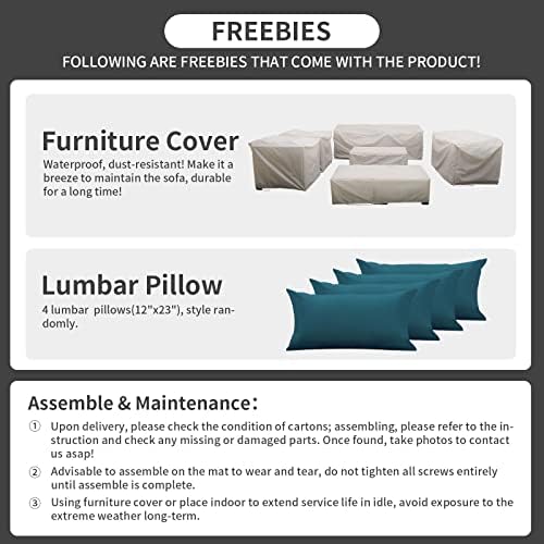 Rattaner Patio Furniture Set 7 Pieces Couch Outdoor Chairs Coffee Table Peacock Blue Anti-Slip Cushions and Waterproof Covers - Image 7