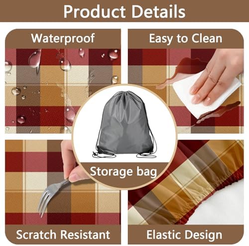 Checkered Style Picnic Table Cover with Bench Covers, Camping Essentials, Plaid Waterproof Windproof, Fitted Tablecloth Cover with Elastic Edge, for Indoor, Outdoor, 3 PCS, 30x96 Inch - Image 5