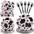 100 Pcs Disposable Pink Cow Print Tableware Set for 25 Guests by COSINIA