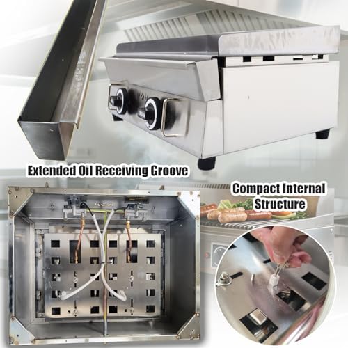 INTSUPERMAI LPG Gas Grill Griddle Countertop Griddle Flat Top Grill Hot Plate Stove Stainless Steel Teppanyaki Gril 2800Pa 21.26×13.39inch Plate Separately Adjustable Temperature Control - Image 6
